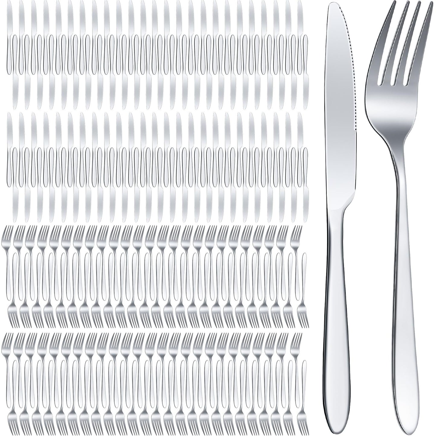 Nuenen 200 Pcs Forks and Knives Stainless Steel Forks Silverware Set Include 100 Dinner Forks and 100 Knives Flatware Set Tableware Cutlery Set for Home Restaurant Mirror Polished Dishwasher Safe