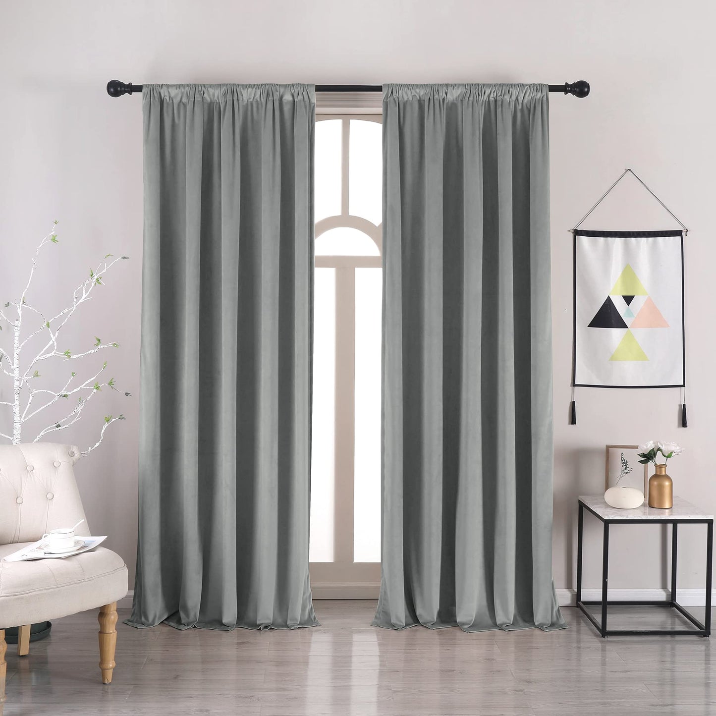 Soft Velvet Blackout Curtains – Grey, 42”×63”, Rod Pocket