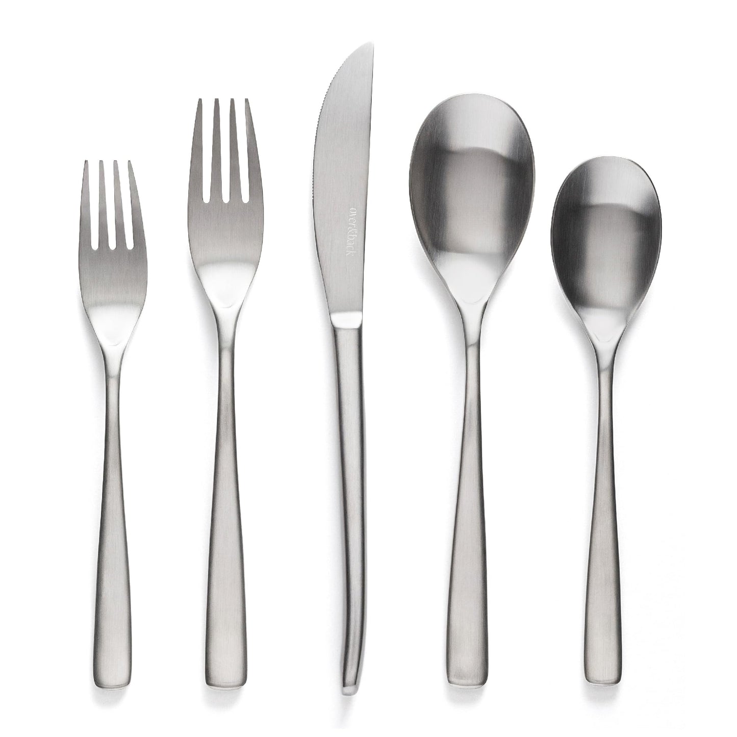 over&back 20pc Curved Flatware Cutlery Set - Comes with 4 Dinner Forks 4 Salad Forks 4 Dinner Knives 4 Dinner Spoons and 4 Teaspoons - 18/8 Stainless Steel - Dishwasher-Safe - Brushed Stainless