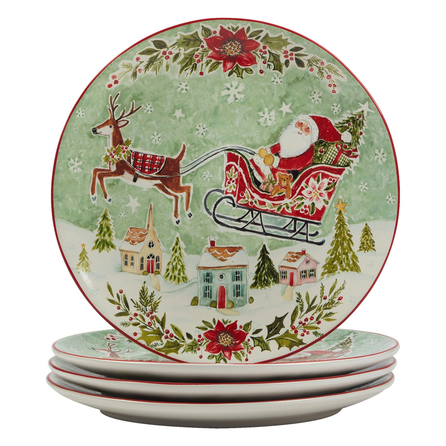 Certified International Joy of Christmas 11" Dinner Plates Assorted Designs Multicolor Large Set of 4