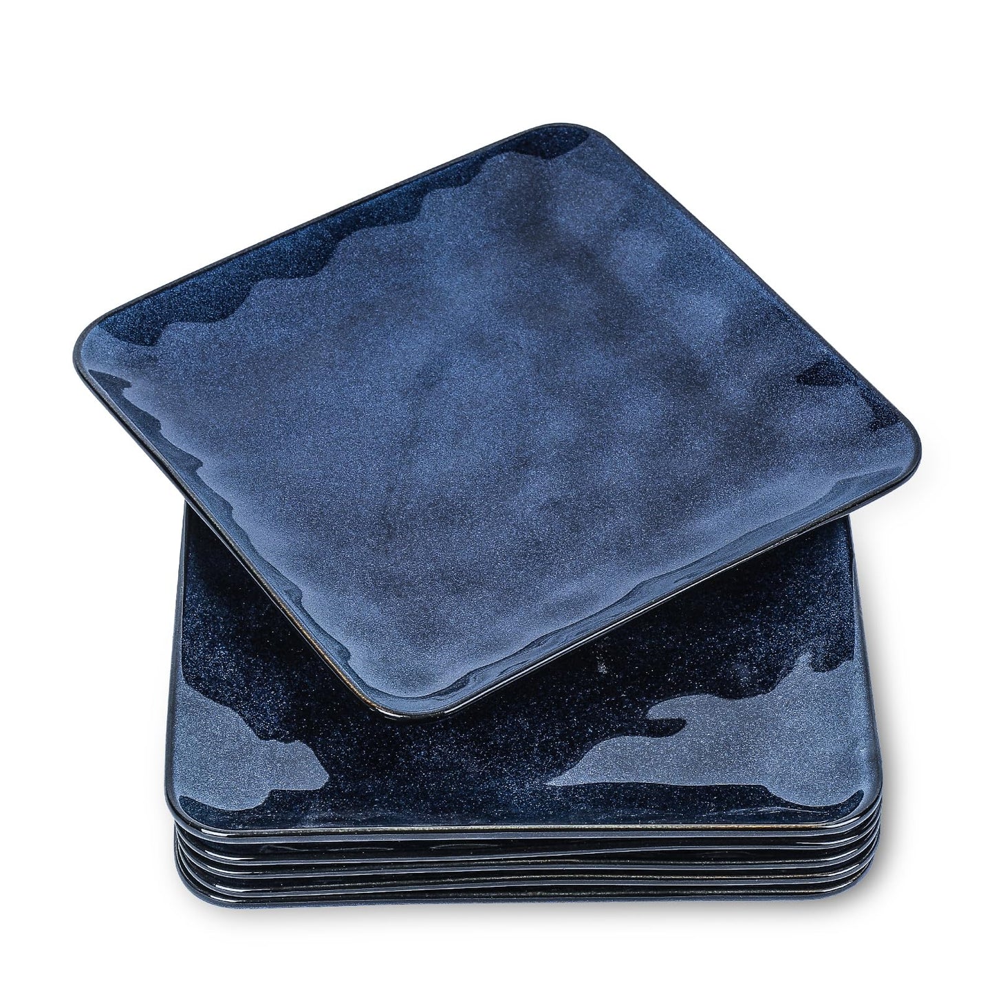 vicrays Ceramic Square Plates Set of 6 - Large Porcelain 10 inch Dinner Plates for Steak Pasta Pizza - Microwave Oven and Dishwasher Safe - Blue