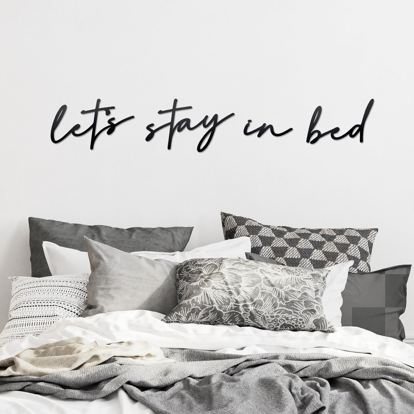 noxozoqm Lets Stay in Bed Metal Sign Above Bed Wall Decor - 35.4 x 6.3 Lets Stay in Bed Bedroom Decor Wall Hanging Art Farmhouse Wall Decorations for Bedroom Housewarming Gift Black
