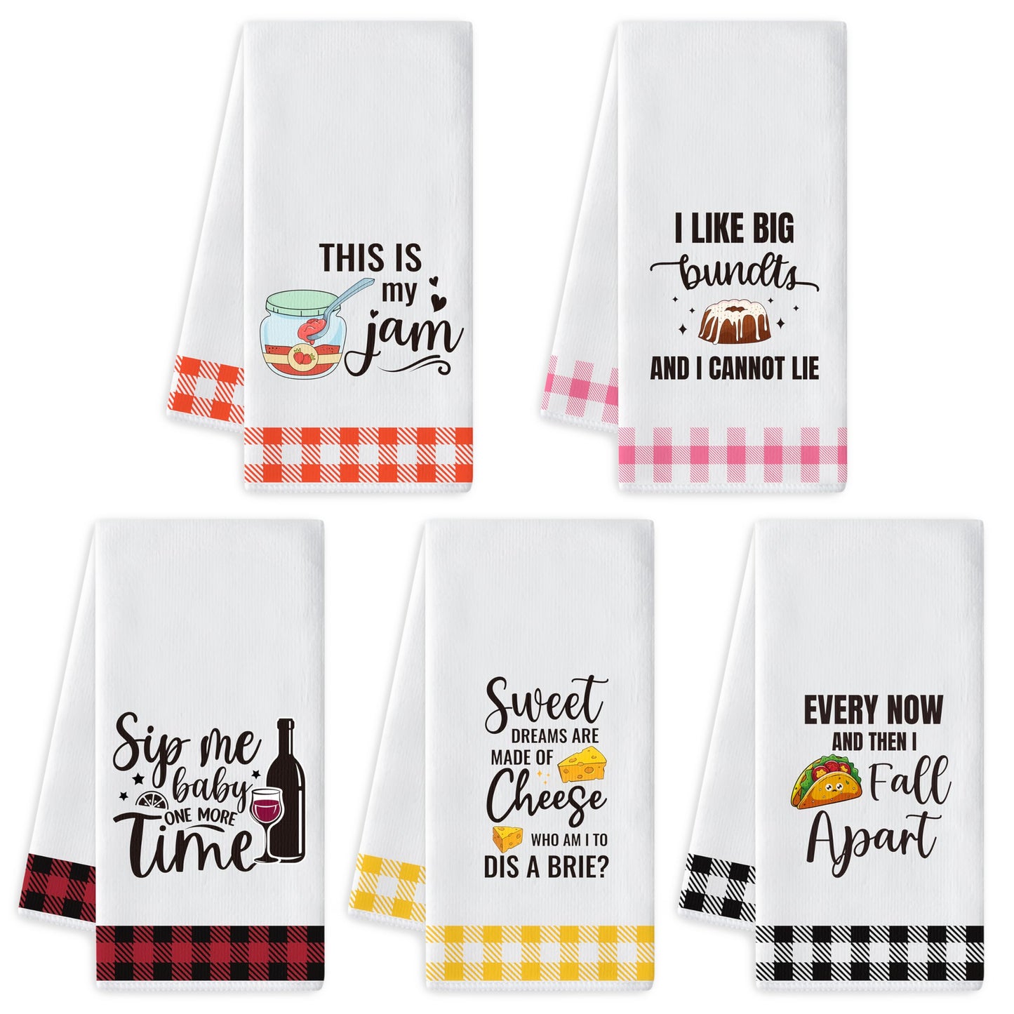 R HORSE 5Pcs Funny Kitchen Dish Towel Funny Food Dishcloth Absorbent Dish Tea Towel Food Themed Kitchen Towel Bar Hand Dishcloth Hilarious Hand Towel Gift for Baking Lover Mom Women Housewarming