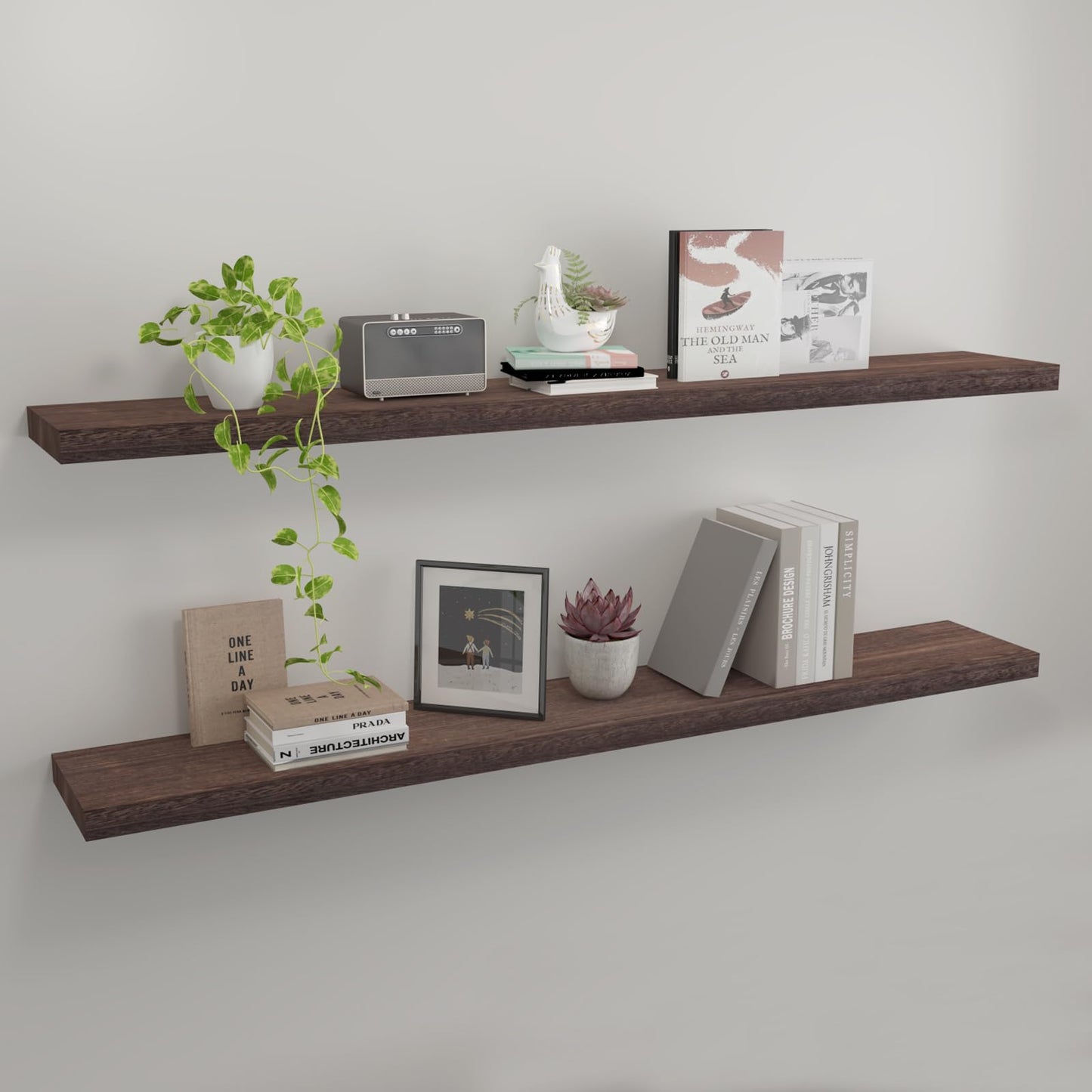 Rustic Brown Floating Shelves 48" – Set of 2 | Solid Wood Wall Shelf