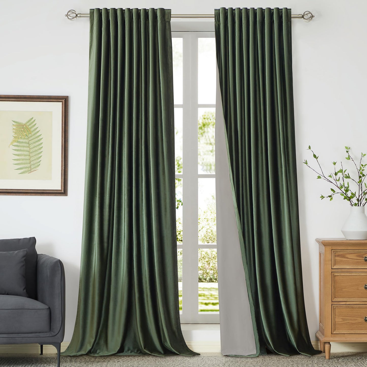 Luxe Velvet Blackout Curtains – Olive Green, 120" Drop, 2-Panel Set