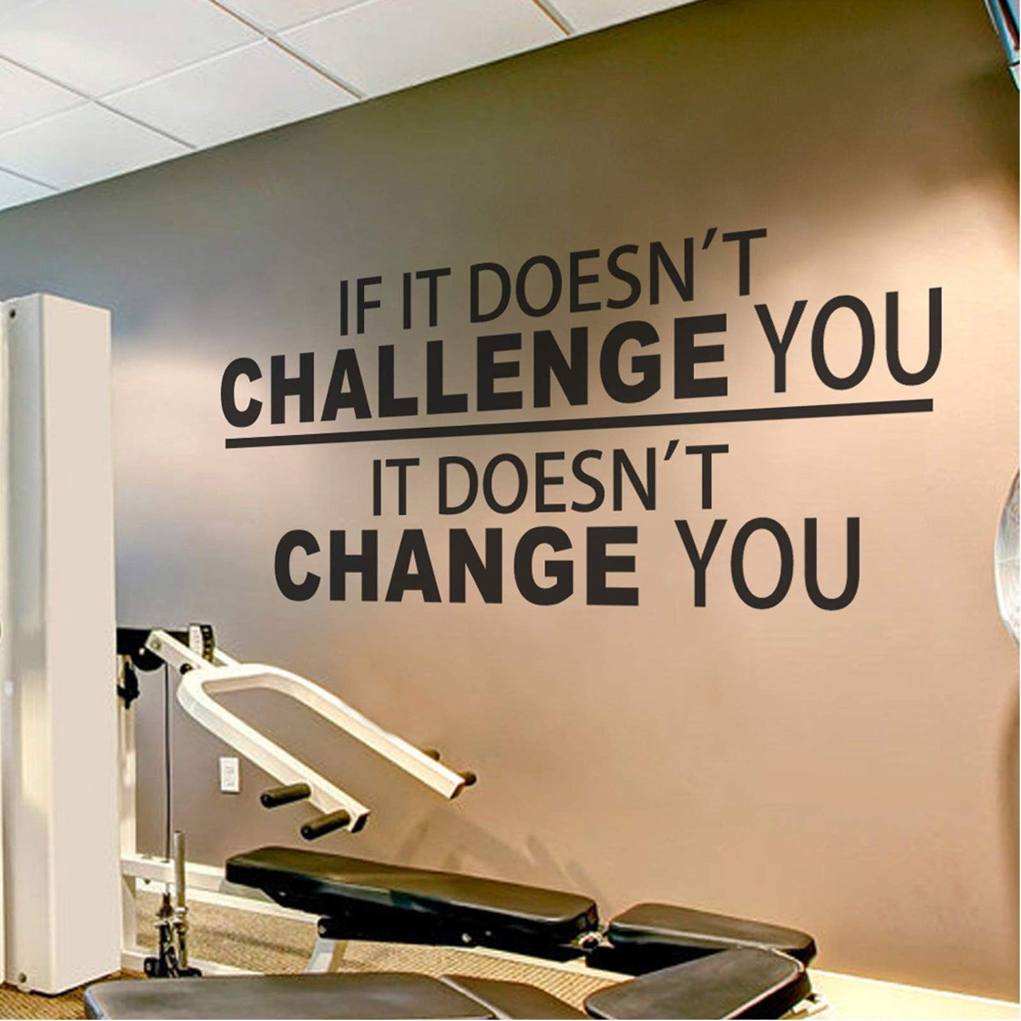 BATTOO Fitness Wall Decal - If It Doesnt Challenge You. It Doesnt Change You- Classroom Wall Decor- Inspirational Quote Wall Decal Sticker(Black 30" WX14 H)