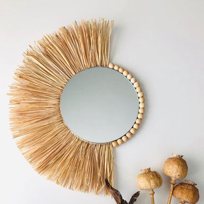 Moroccan Wooden Bead Woven Mirror Wall Decor