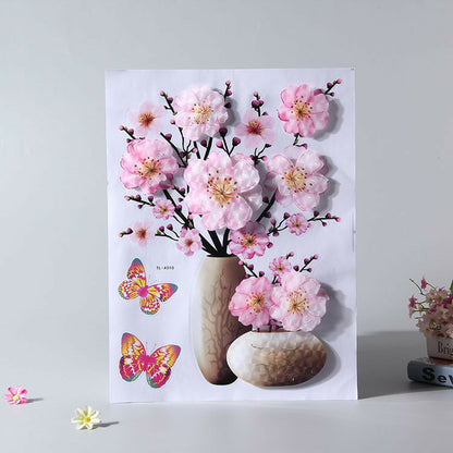3D Faux Flower Vase Wall Decor for Bedroom