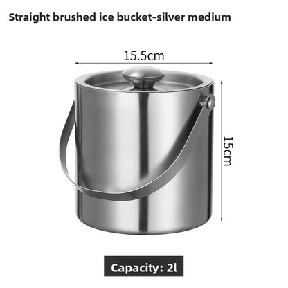 304 Stainless Steel Double Layer Insulated Ice Bucket with Lid and Handle for Wine Champagne Beer