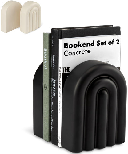 KIVY Concrete Bookends — Heavy-Duty Sculptural Book Ends for Shelves