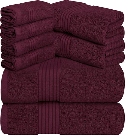 Premium 8-Piece Cotton Towel Set – Burgundy, 500 GSM, Ring-Spun