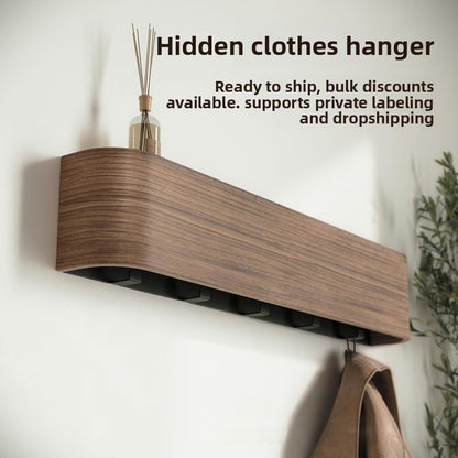 Wooden Wall Mounted Shelf with Hooks