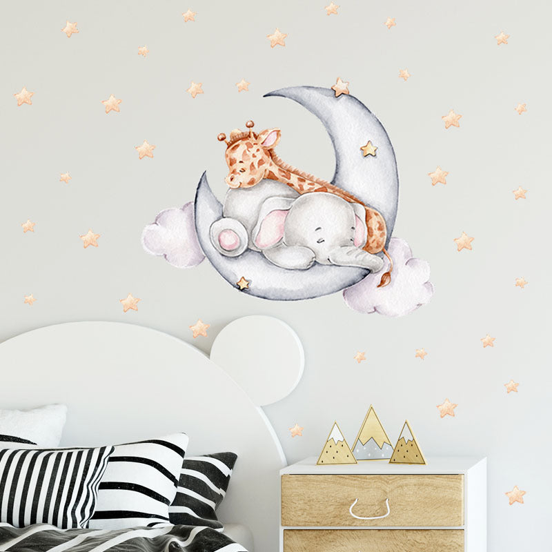 Cartoon Elephant and Giraffe Wall Decor for Kids' Room