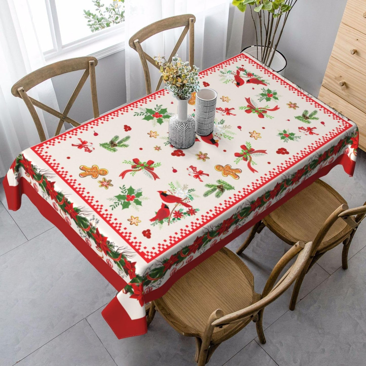 mutakin Christmas Rectangle Tablecloth Washable Table Cloth 60x90 Inch Table Cover Waterproof for Decoration Kitchen Dining Room