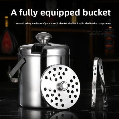 304 Stainless Steel Double Layer Insulated Ice Bucket with Lid and Handle for Wine Champagne Beer