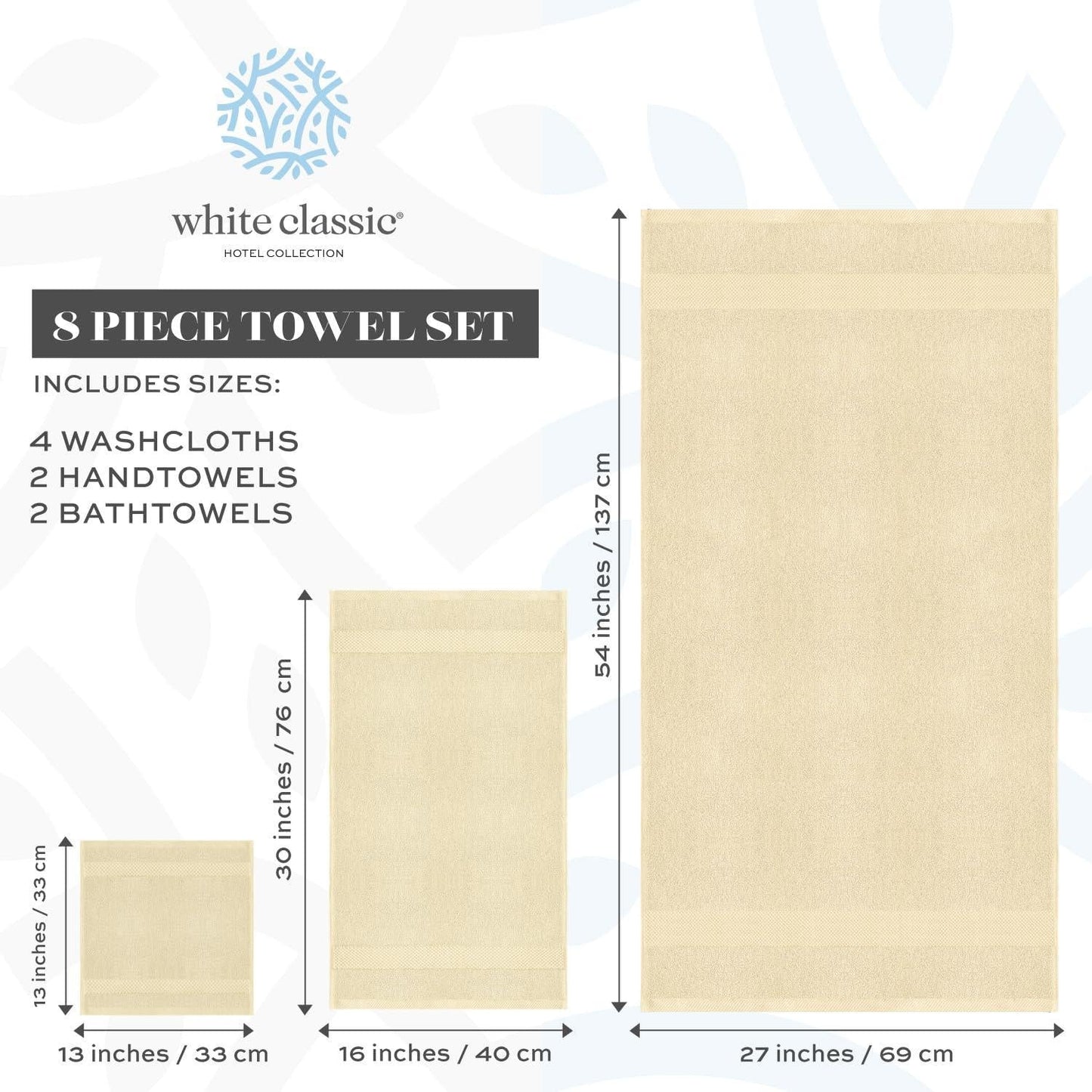 Luxury Beige Bath Towel Set of 8