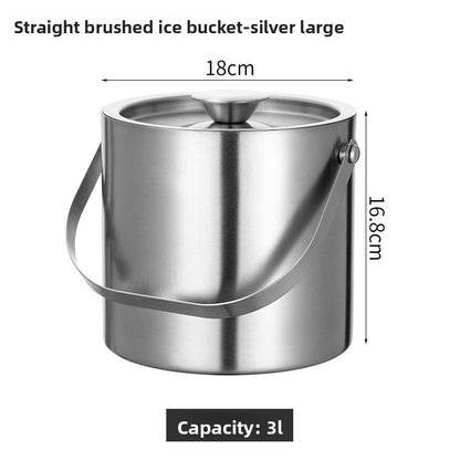 304 Stainless Steel Double Layer Insulated Ice Bucket with Lid and Handle for Wine Champagne Beer