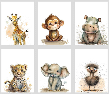 Nursery Wall Decor - Set of 6 Baby Wall Decor - Baby Safari Animals Faces Wall Decor Picture Cute Animal Wall Prints Safari Nursery Decor for Boys Girls Nursery Wall Painting Jungle Nursery Decor
