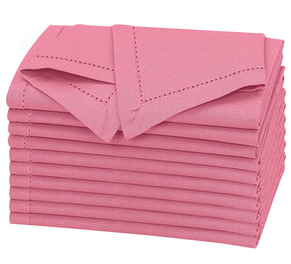 Ruvanti Premium Linen Napkins Set of 12-20x20 Inch Classic Hemstitch Mitered Corner Cloth Napkins ‎‎- Soft Elegant Dinner Napkins Cloth Washable for Weddings Parties Everyday Use - Pink