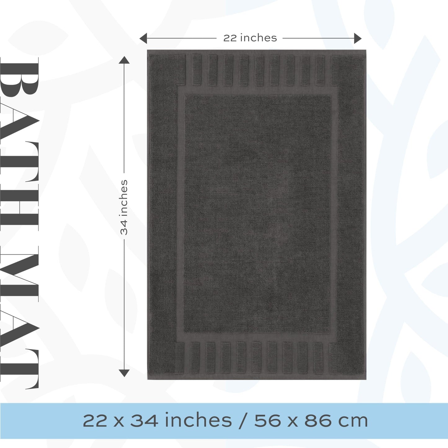 Luxury Cotton Bath Mat Set – Dark Grey, 1000 GSM, 22”×34”, 2-Pack