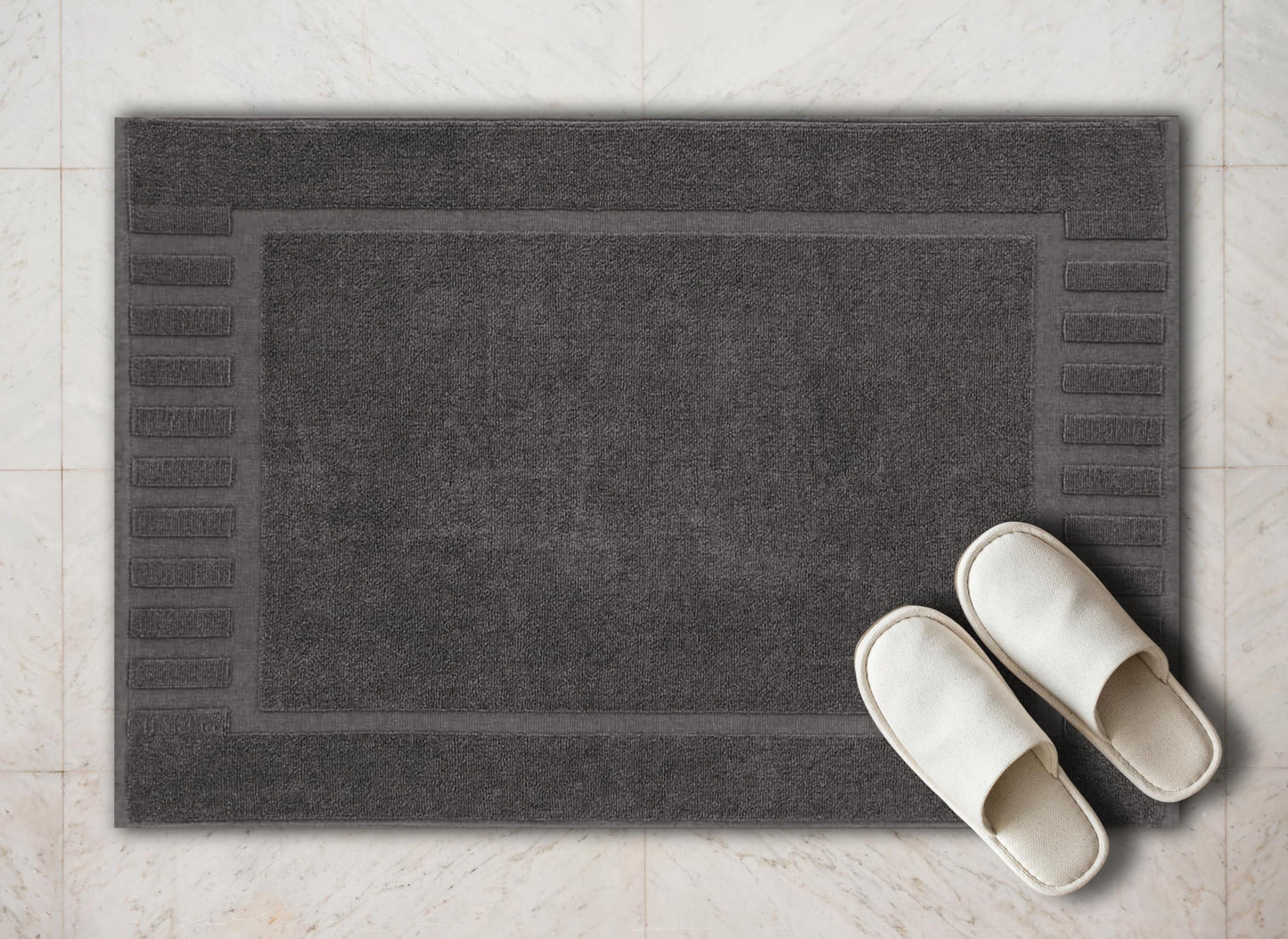 Luxury Cotton Bath Mat Set – Dark Grey, 1000 GSM, 22”×34”, 2-Pack