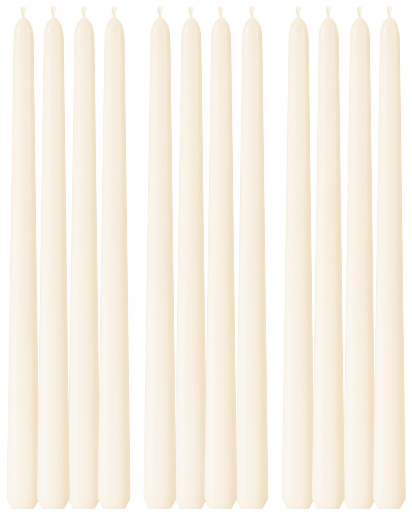 Ivory Taper Candles 12 Inch Set of 12 Unscented Dripless Smokeless 9 Hours Long Burning Hand Poured Tall Tapered Candlesticks Wedding Advent Home Decor Dinner