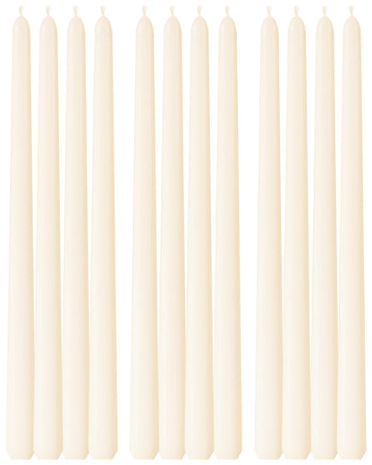 Ivory Taper Candles 12 Inch Set of 12 Unscented Dripless Smokeless 9 Hours Long Burning Hand Poured Tall Tapered Candlesticks Wedding Advent Home Decor Dinner