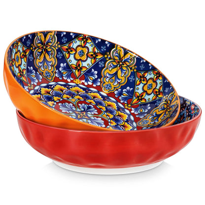 vancasso Large Serving Bowls 78 Oz Extra Large Salad Bowls Set of 2 Bohemian Decorative Bowls for Salad Fruit Pasta and Dinner Serving Dishes Set for Party Dishwasher & Microwave Safe－Red