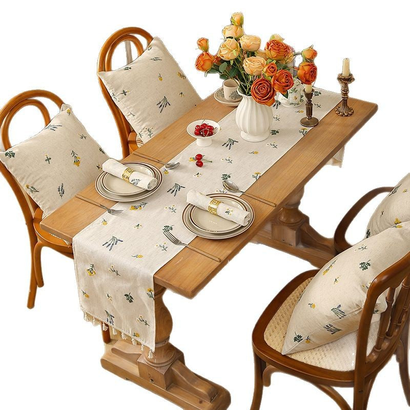 Linen Embroidery Table Runner Pastoral Style