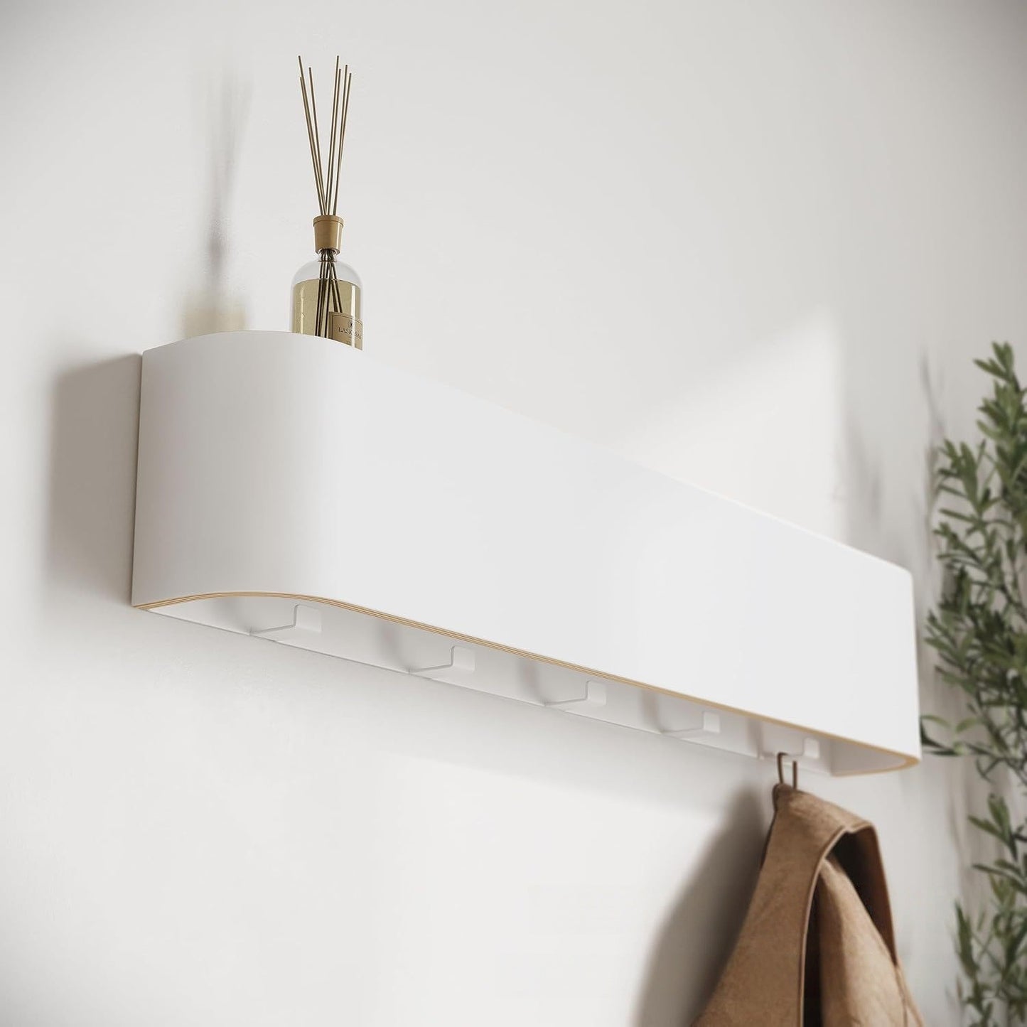 Wooden Wall Mounted Shelf with Hooks