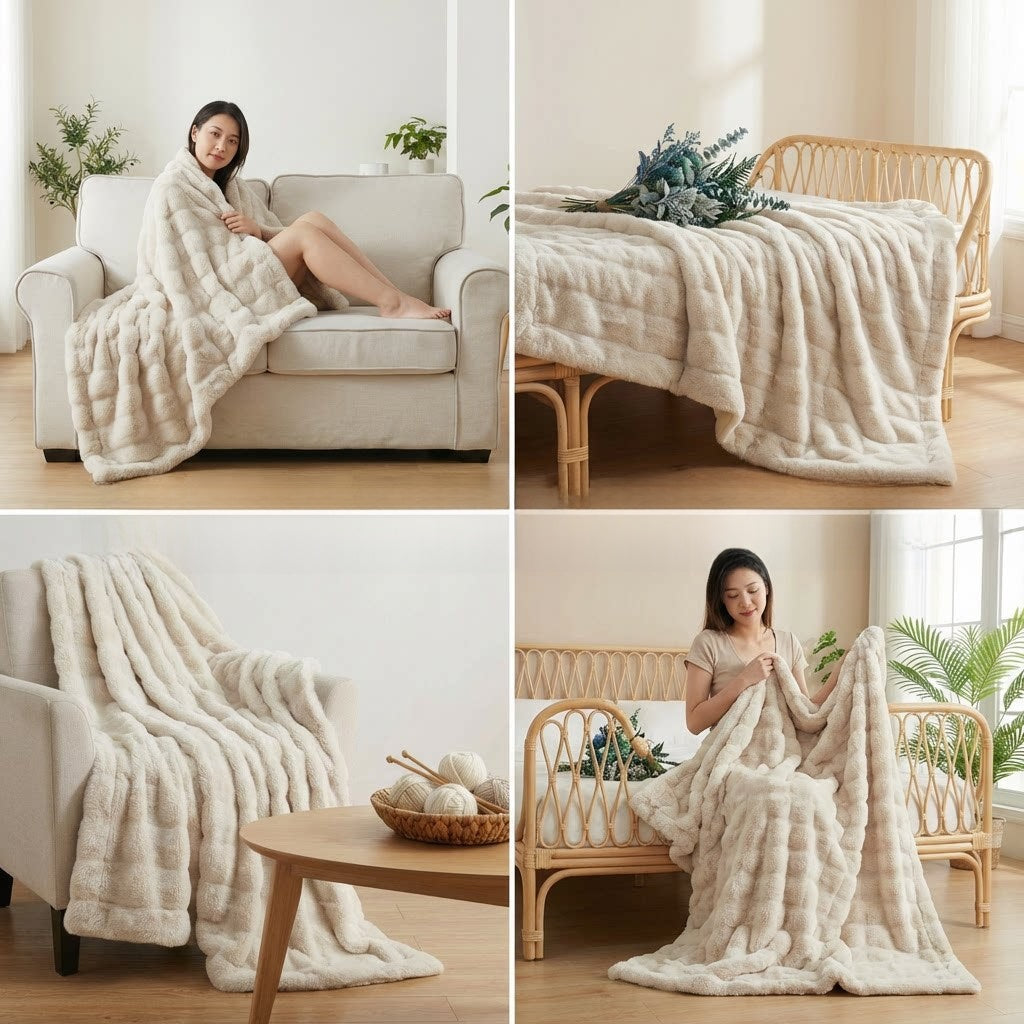 Luxury Rabbit Fur Plush Blanket