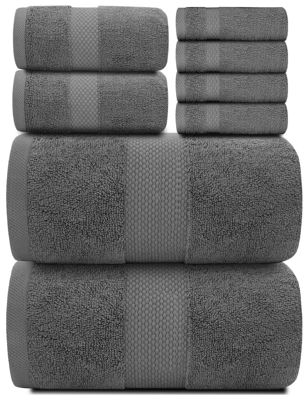 Hotel Collection Combed Cotton Bath Towel Set – Dark Grey, 700 GSM, 8-Piece