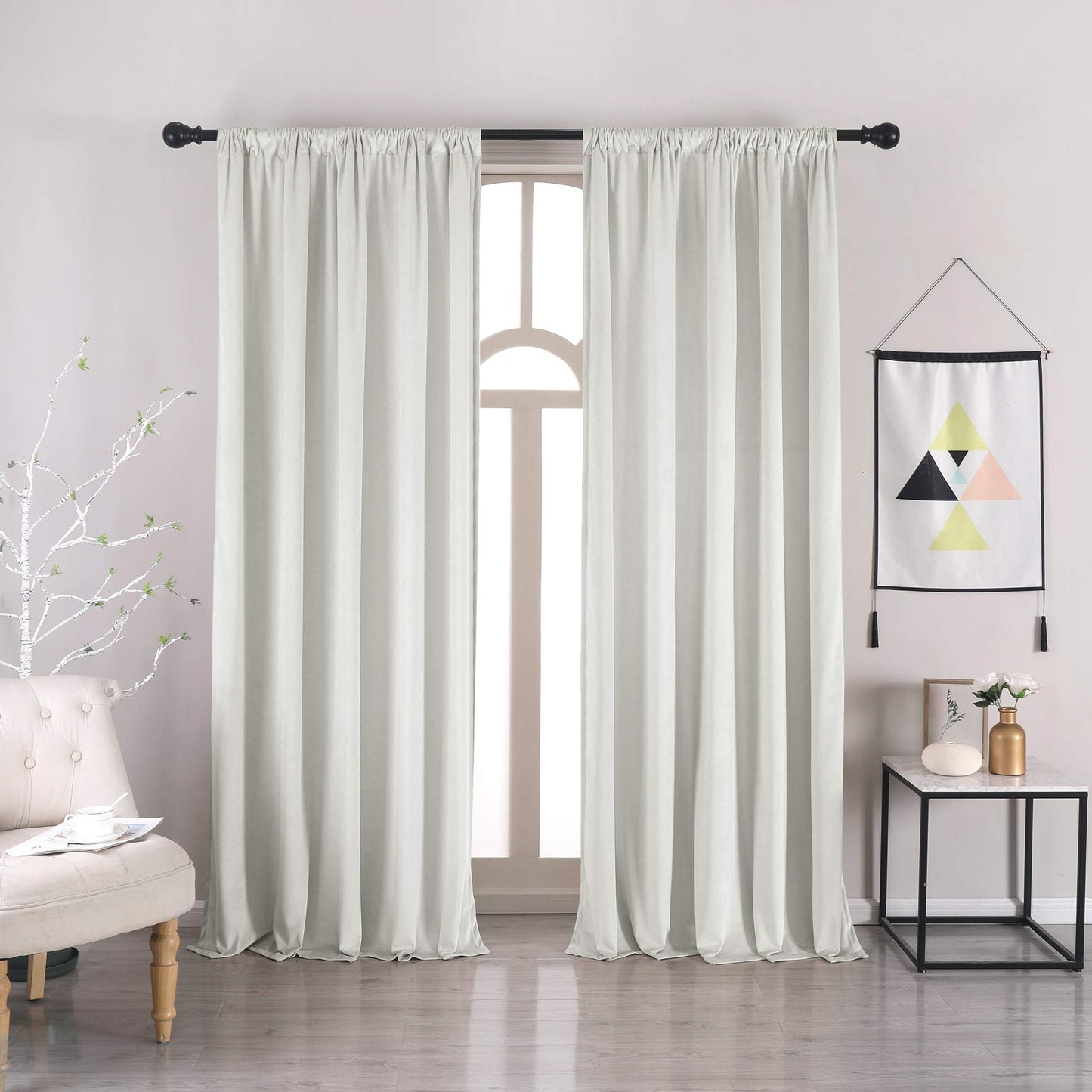 Soft Velvet Blackout Curtains – Bleach White, Rod Pocket, 2-Panel Set