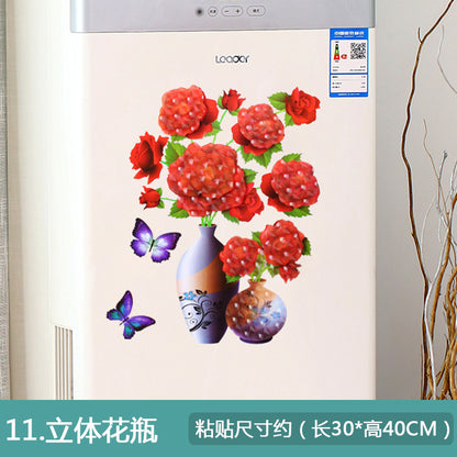 3D Faux Flower Vase Wall Decor for Bedroom