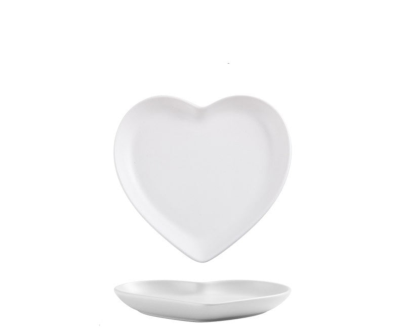 Nordic Heart-Shaped Couple Dinner Plate Set in Ceramic