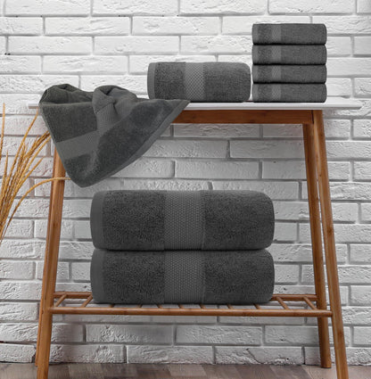 Hotel Collection Combed Cotton Bath Towel Set – Dark Grey, 700 GSM, 8-Piece