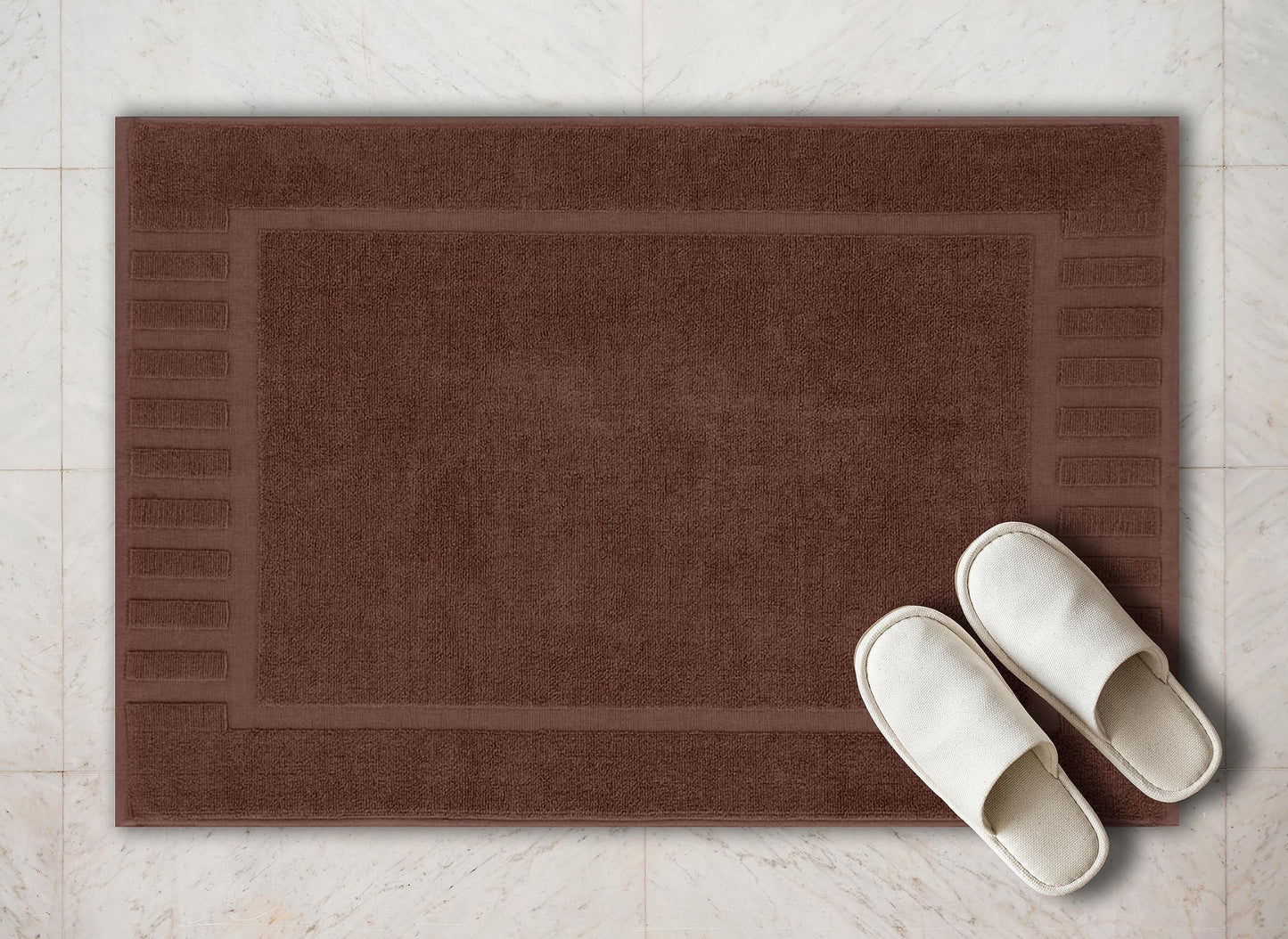 Luxury Cotton Bath Mat Set – Brown, 1000 GSM, 22”×34”, 2-Pack