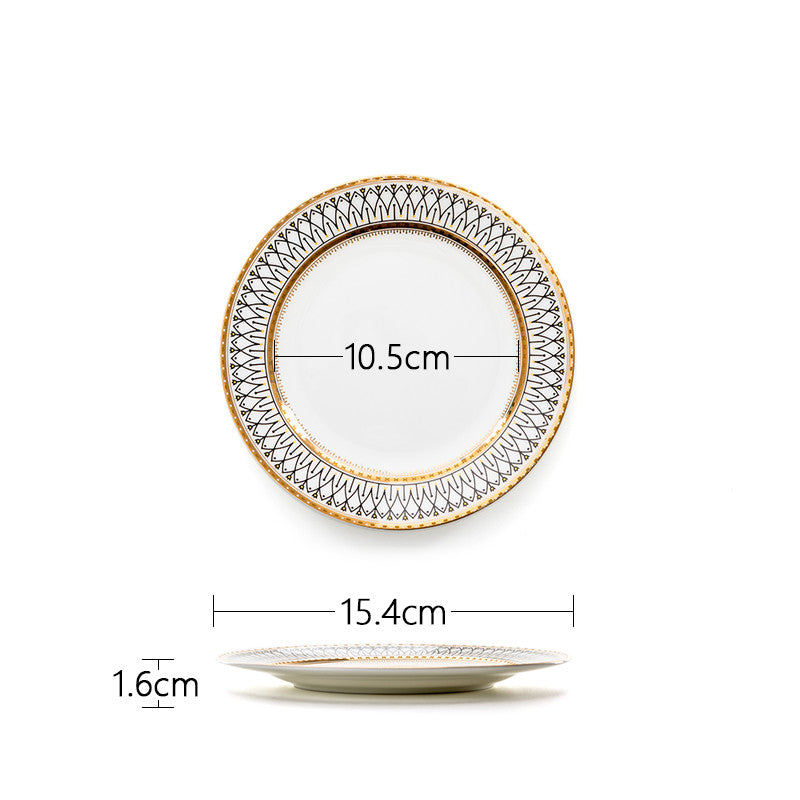 European Ceramic Plate Set with Gold Trim (Dinner Plates)