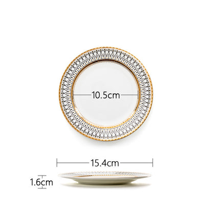 European Ceramic Plate Set with Gold Trim (Dinner Plates)