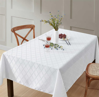 HLC.ME Modena Fabric Tablecloth Jacquard Fabric Table Cloth for Rectangle Table Advanced Water Resistance Fade and Wrinkle Resistant Table Cloth Geometric Lattice Pattern - White 52x70