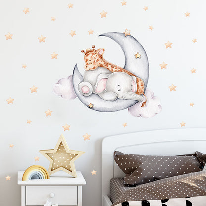 Cartoon Elephant and Giraffe Wall Decor for Kids' Room