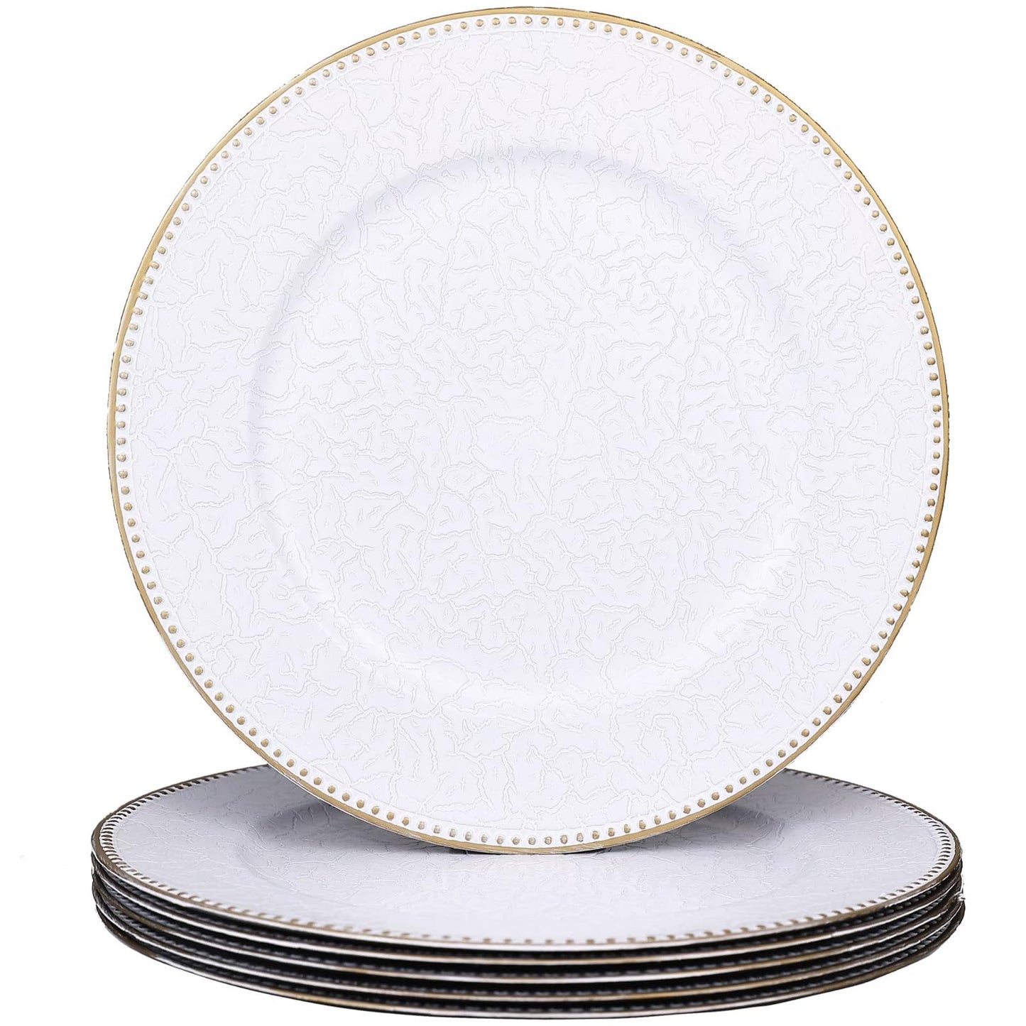 SforGUVA White Charger Plates with Beaded Set of 6 Plastic Wedding Bulk Plate Charges for Dinner Plates Table Decoration Holiday Thanksgiving Christmas.