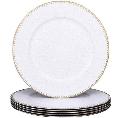 SforGUVA White Charger Plates with Beaded Set of 6 Plastic Wedding Bulk Plate Charges for Dinner Plates Table Decoration Holiday Thanksgiving Christmas.