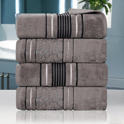 Zero Twist Floral Jacquard Bath Towel Set – Charcoal, 4-Pack