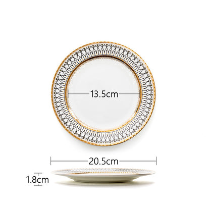 European Ceramic Plate Set with Gold Trim (Dinner Plates)