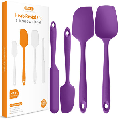 Heat Resistant Silicone Spatula Set: U-Taste 600ºF High Temp Seamless Food Grade Utensil Flexible Rubber Silicon Kitchen Cooking Mixing Baking Scraper for Nonstick Cookware Set of 4 (Purple)