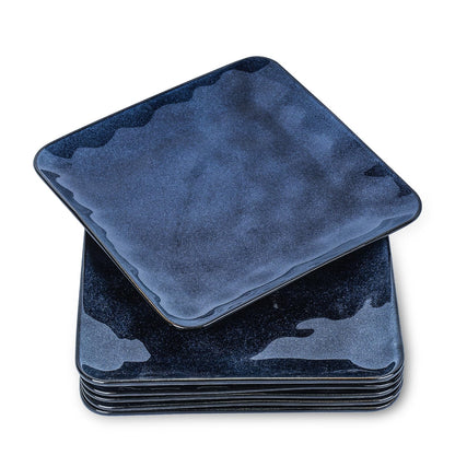 vicrays Ceramic Square Plates Set of 6 - Large Porcelain 10 inch Dinner Plates for Steak Pasta Pizza - Microwave Oven and Dishwasher Safe - Blue