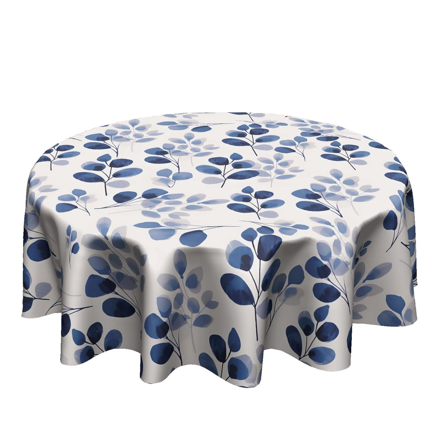Granbey Blue Floral Round Table Cloth - Navy Leaf Tablecloth 60 Inch Botanical Plant Table Cloth Spring Summer Table Cover for Home Kitchen Party Picnic Dinner