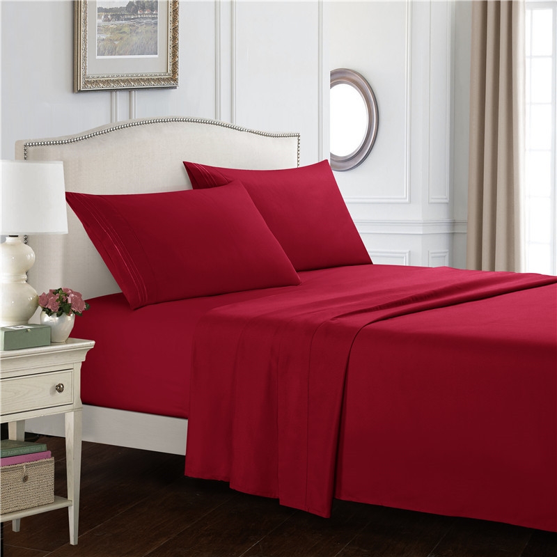 Red Fitted Sheet Set with Flat Sheet and Pillowcase