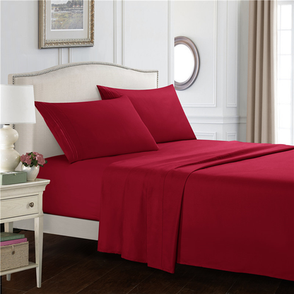 Red Fitted Sheet Set with Flat Sheet and Pillowcase